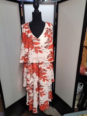 White Maxi Dress with Red Floral Print